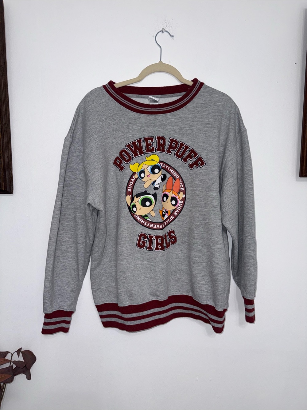 Cartoon Network Powerpuff Girls Grey Sweatshirt with Maroon Trim